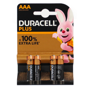 Duracell plus ministyl aaa batteries +100% extra life alkaline blister 4 pieces