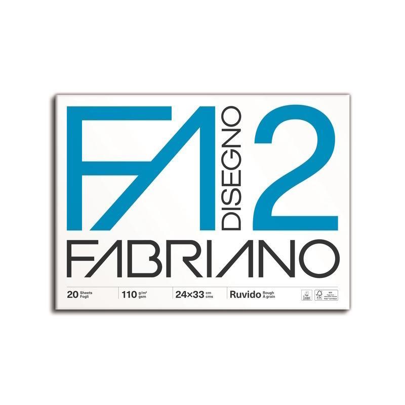 fabriano fabriano disegno 2 blocco f2 dimensioni 24x33 cm 20 fogli da 110 gr/mq ruvido colore bianco - foto 1