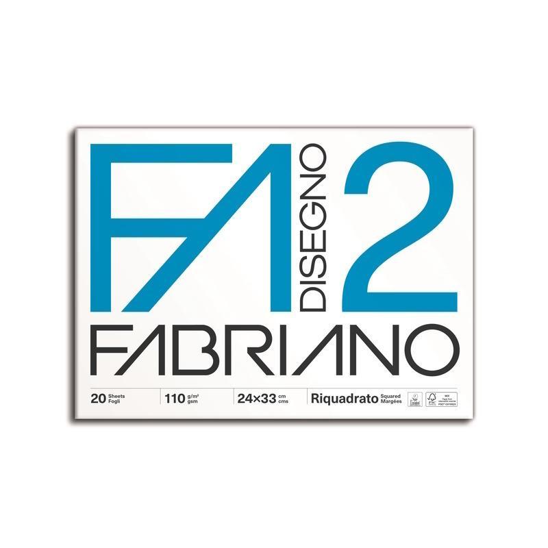 fabriano fabriano disegno 2 blocco f2 dimensioni 24x33 cm 20 fogli da 110 gr/mq colore bianco riquadrato - foto 1
