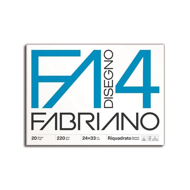 fabriano fabriano disegno 4 blocco f4 dimensioni 24x33 cm 20 fogli da 220 gr/mq colore bianco riquadrato - foto 1
