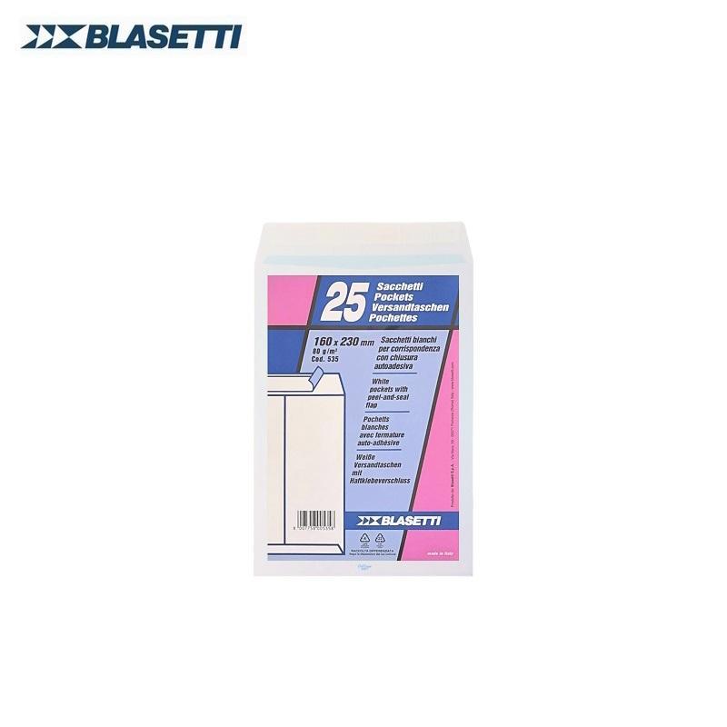 blasetti blasetti 0535 buste a sacco bianche con chiusura autoadesiva dimensioni 16x23 cm 80 gr/mq in confezione da 25 pz - foto 1