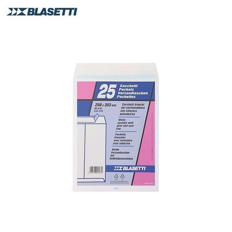 blasetti blasetti 0538 buste a sacco bianche con chiusura autoadesiva dimensioni 25x35,3 cm 80 gr/mq in confezione da 25 pz - foto 1