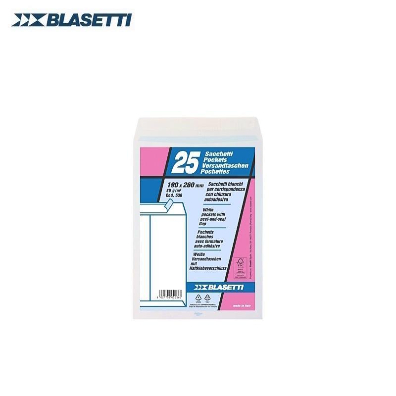 blasetti blasetti 0536 buste a sacco bianche con chiusura autoadesiva dimensioni 19x26 cm 80 gr/mq in confezione da 25 pz - foto 1