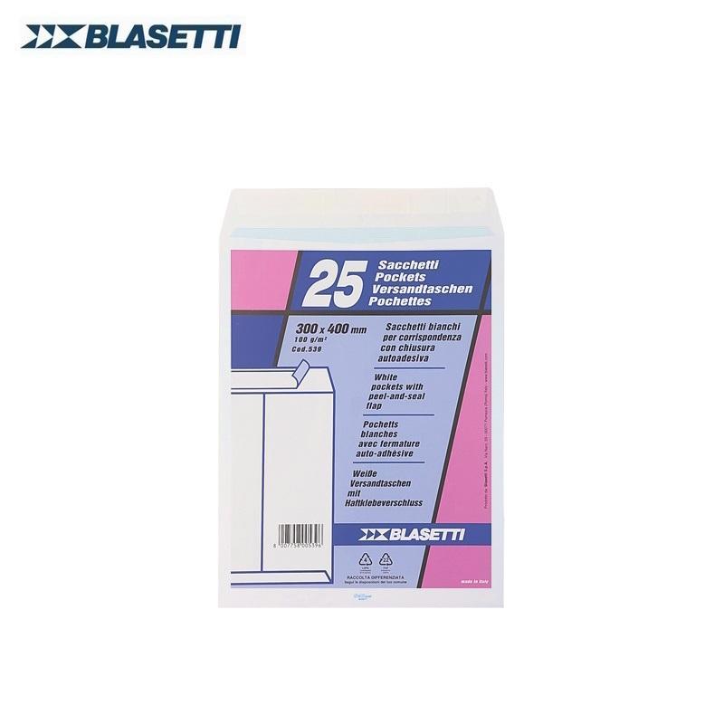 blasetti blasetti 0539 buste a sacco bianche con chiusura autoadesiva dimensioni 30x40 cm 100gr/mq in confezione da 25 pz - foto 1