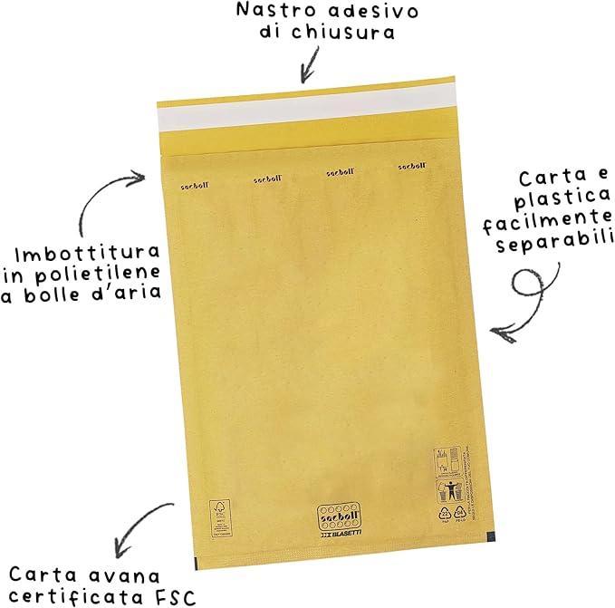 blasetti blasetti 712 c buste postali imbottite con chiusura autoadesiva dimensioni 17x27 cm (15x21 cm) in confezione da 10 pz - foto 2