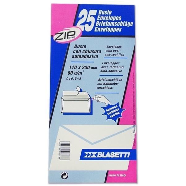 blasetti blasetti 548 buste senza finestra con chiusura autoadesiva zip dimensioni 11x23 cm 90 gr/mq in confezione da 25 pz - foto 1