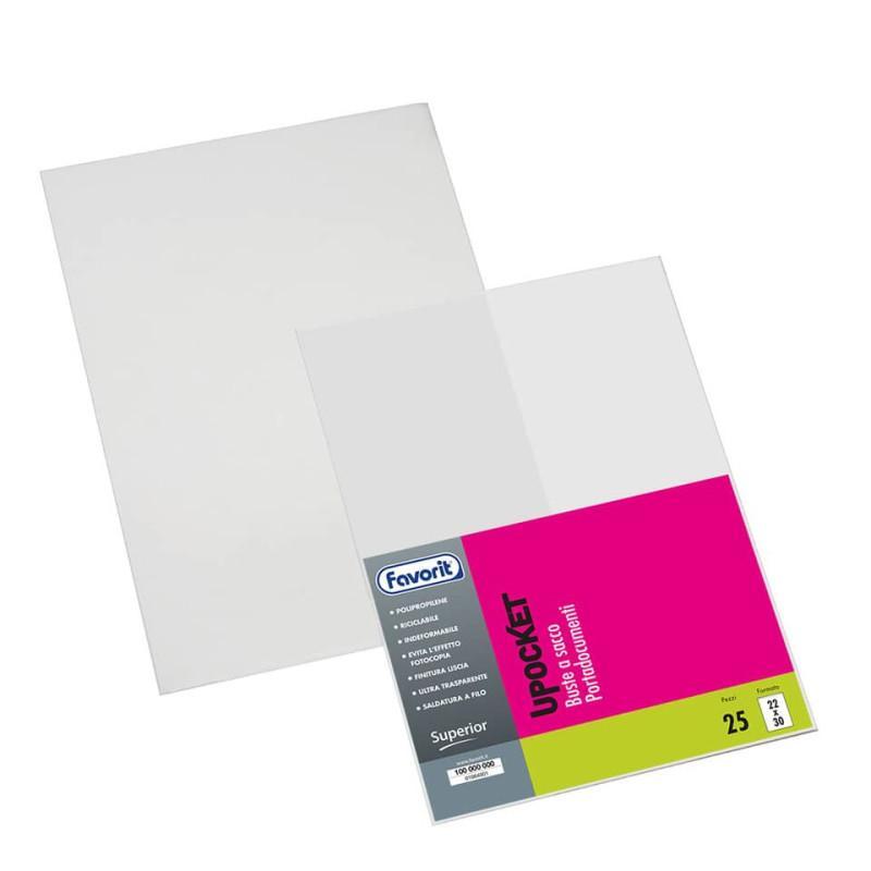 favorit favorit upocket buste trasparenti a sacco formato a4 22x30 cm finitura liscia confezione da 25 pz. - foto 1