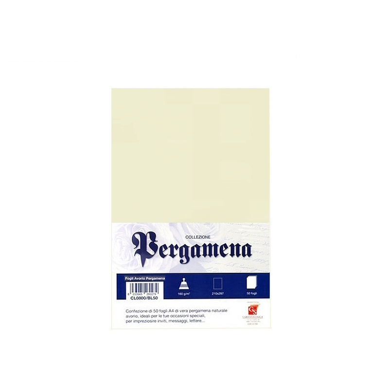 gs cartotecnica gs cartotecnica carta pergamena colore avorio formato a4 21x29,7 cm in confezione da 50 fg da 160 gr/mq - foto 1
