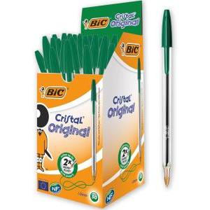 Cristal original penne a sfera con punta media da1 mm colore verde confezione da 50 pz