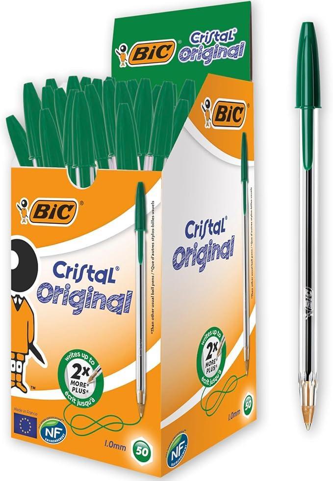 bic bic cristal original penne a sfera con punta media da1 mm colore verde confezione da 50 pz - foto 1