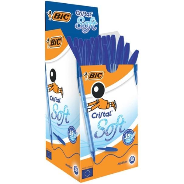 bic bic cristal soft penna a sfera con punta da 1,2 mm colore blu confezione da 50 pz - foto 1
