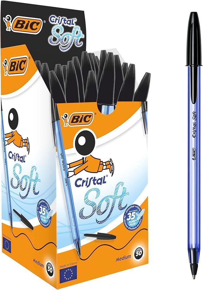 bic bic cristal soft penna a sfera con punta da 1,2 mm colore nero confezione da 50 pz - foto 1