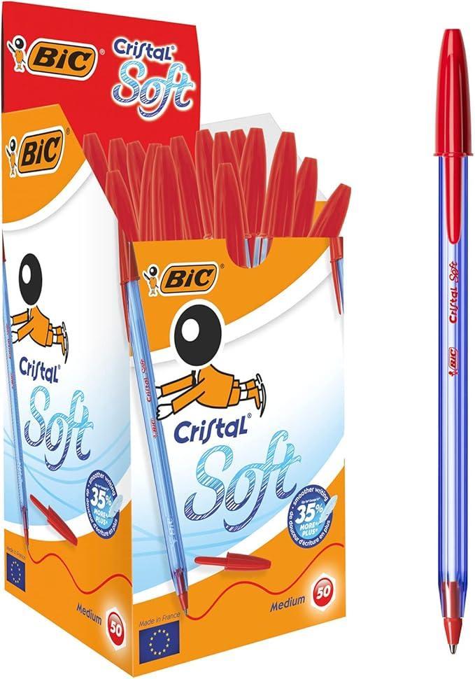 bic bic cristal soft penna a sfera con punta da 1,2 mm colore rosso confezione da 50 pz - foto 1