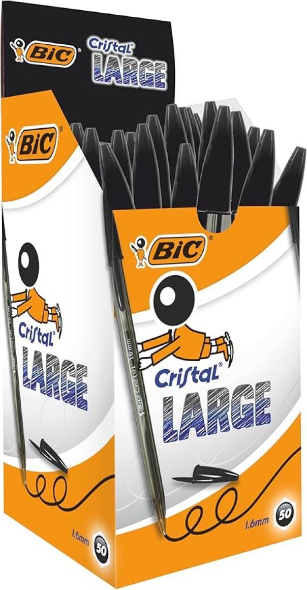 bic bic cristal large penna a sfera punta da 1,6 mm colore nero confezione da 50 pezzi - foto 1