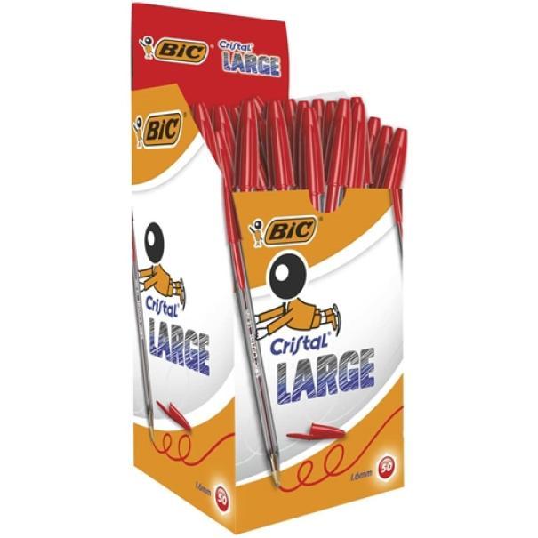 bic bic cristal large penna a sfera punta da 1,6 mm colore rosso confezione da 50 pezzi - foto 1
