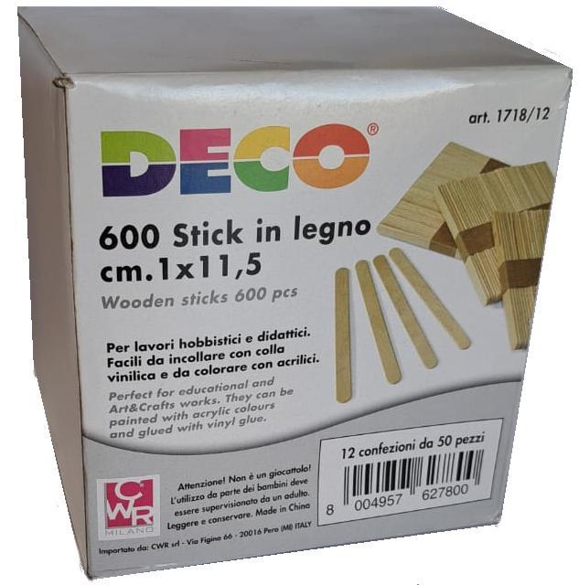 c.w.r. stecche didattiche in legno confezione da 600 pz. divisi in 12 blister da 50 pz. dimensione cm 1x11,5 - foto 1