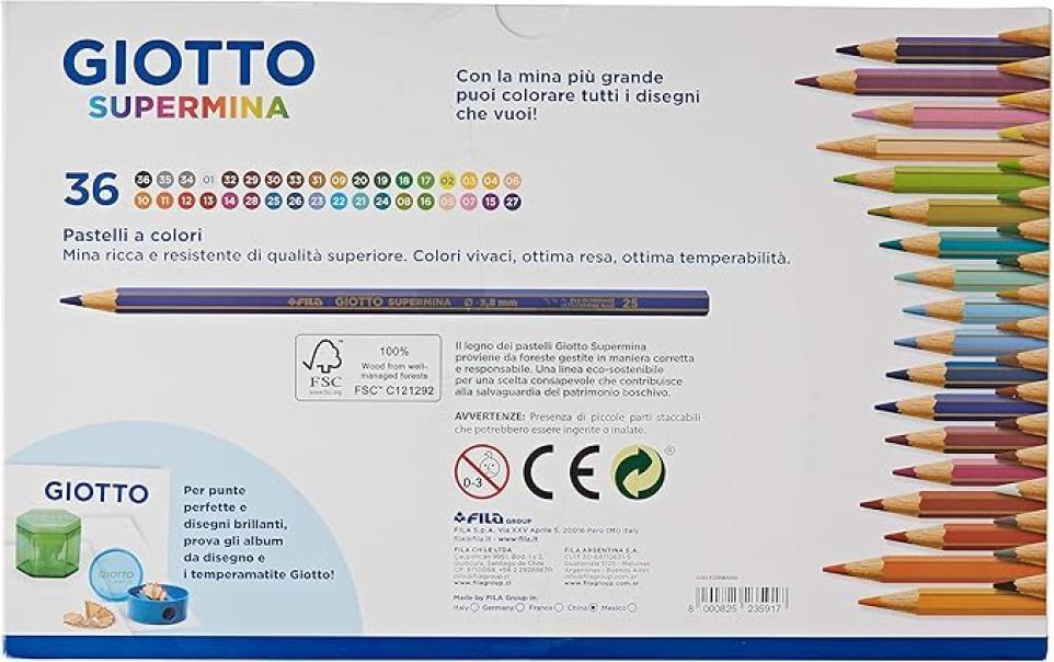 giotto giotto supermina pastelli colorati in 5 conf. da 36 pz. colori assortiti, diametro mina di 3,8 mm - foto 2