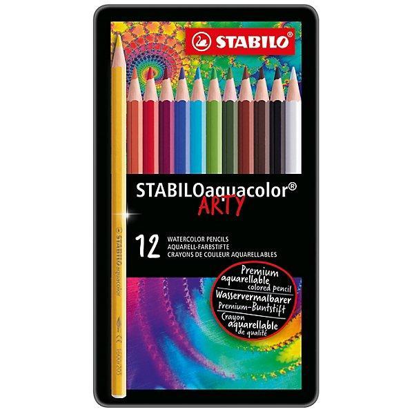 stabilo stabilo aquacolor matite colorate acquerellabili in astuccio di metallo da 12 pz. - foto 1