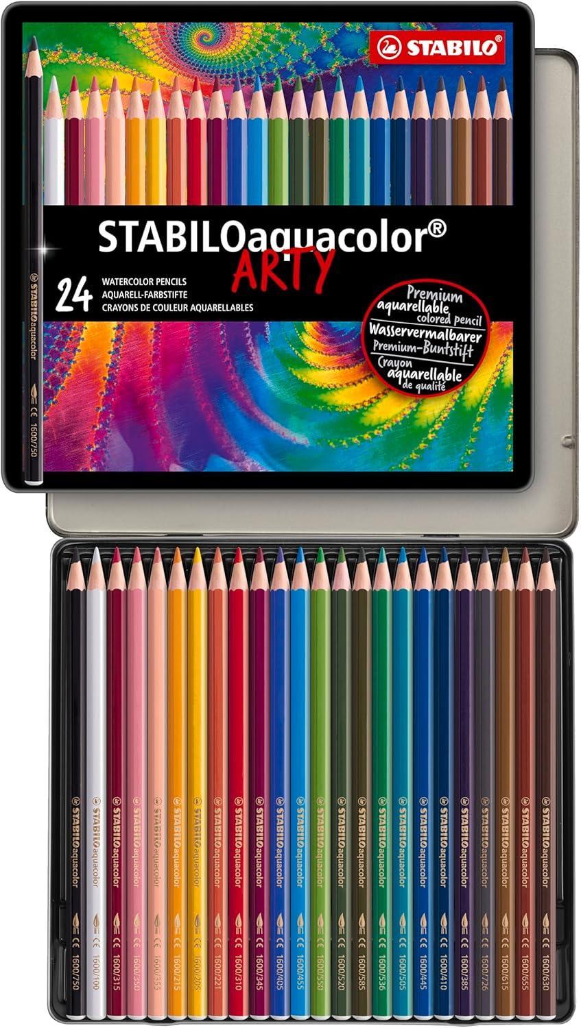 stabilo stabilo aquacolor matite colorate acquerellabili in astuccio di metallo da 24 pz. - foto 1