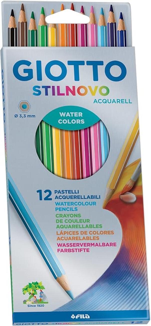 giotto giotto stilnovo acquarell pastelli acquerellabili in confezione da 12 pz. colori assortiti, diametro mina 3,3 mm - foto 1