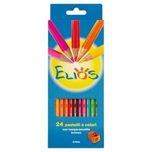 Pastelli elios  colorati in astuccio da 24 pz. colori assortiti, mina 2,8 mm, temperamatite incluso.
