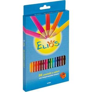 Pastelli elios  colorati in astuccio da 36 pz. colori assortiti, mina 2,8 mm, temperamatite incluso