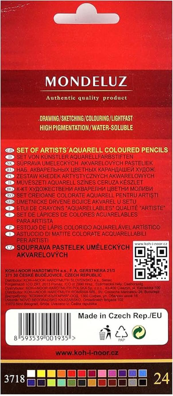 koh-i-noor kin mondeluz pastelli acquerellabili colori assortiti in astuccio da 24 pz. mina da 3.8mm - foto 3