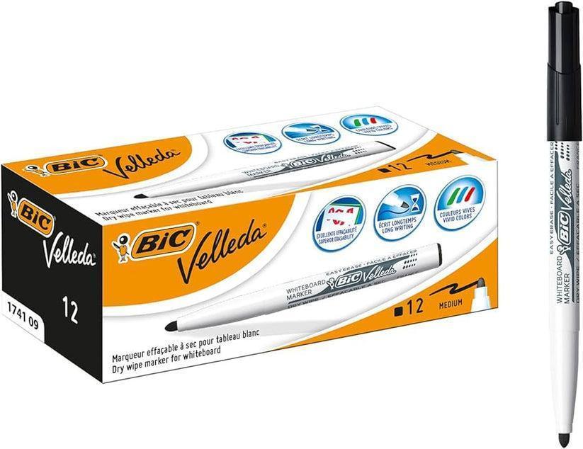 bic bic 12pz pennarello marcatore velleda 1741 punta tonda tratto da 1,4 mm colore nero - foto 1