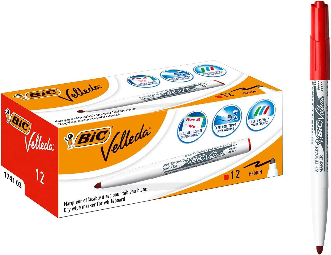 bic bic 12pz pennarello marcatore velleda 1741 punta tonda tratto da 1,4 mm colore rosso - foto 1