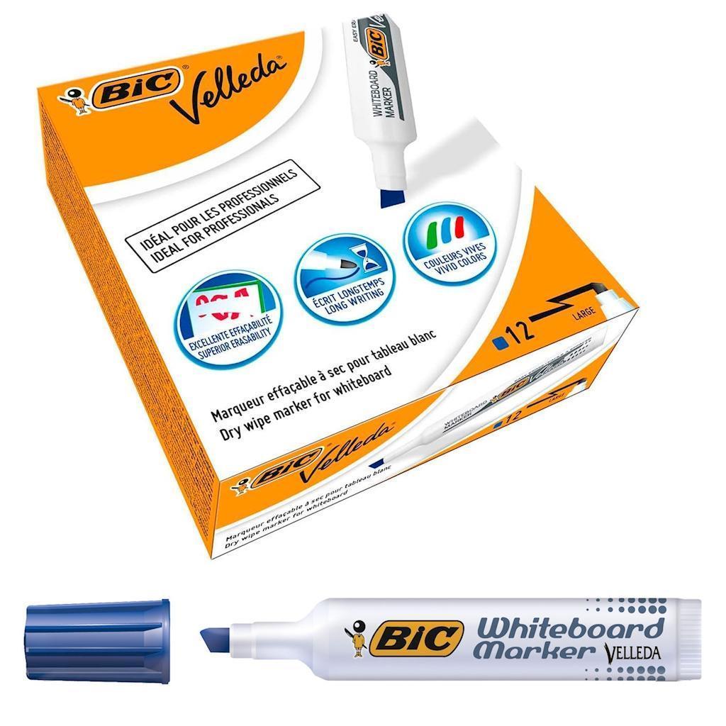 bic bic 12pz pennarello marcatore velleda 1791 punta a scalpello tratto da 3,3 a 4,6 mm colore blu - foto 1