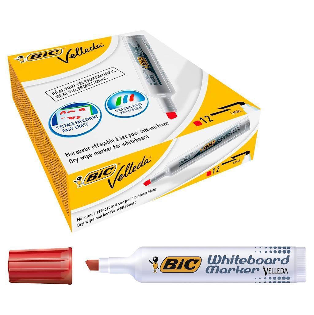 bic bic 12pz pennarello marcatore velleda 1791 punta a scalpello tratto da 3,3 a 4,6 mm colore rosso - foto 1