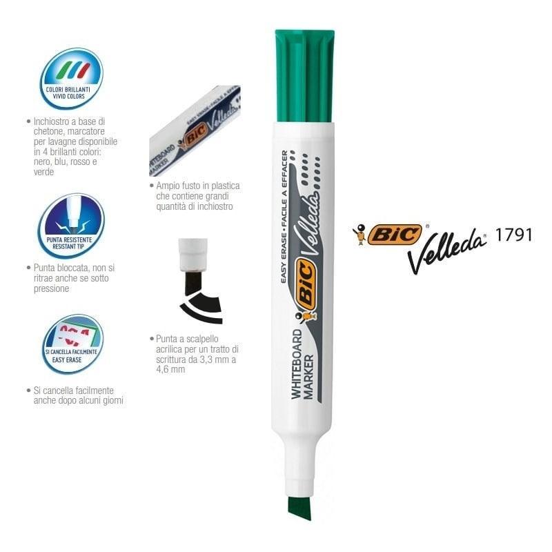bic bic 12pz pennarello marcatore velleda 1791 punta a scalpello tratto da 3,3 a 4,6 mm colore verde - foto 4