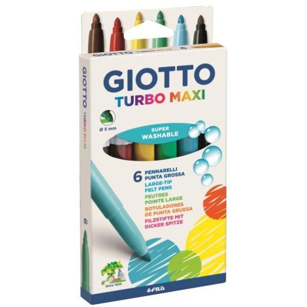giotto giotto pennarelli turbo maxi punta larga da 5 mm confezione da 6 pezzi colori assortiti - foto 1