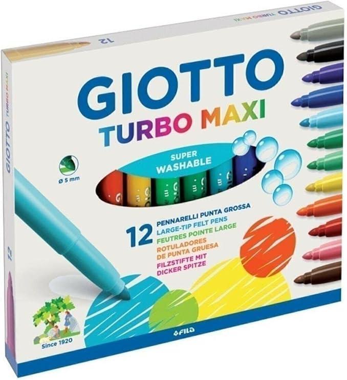 giotto giotto 5 conf. pennarelli turbo maxi punta larga da 5 mm confezione da 12 pezzi colori assortiti - foto 1