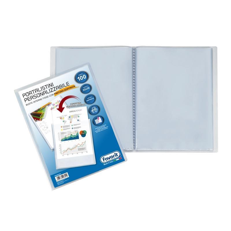 favorit favorit portalistino con buste fisse e tasca frontale personalizzabile - 100 fogli trasparenti - 22x30 cm a4 - foto 1