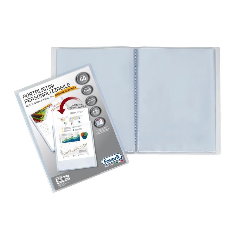 favorit favorit portalistino con buste fisse e tasca frontale personalizzabile - fogli 60 trasparenti - 22x30 cm a4 - foto 1