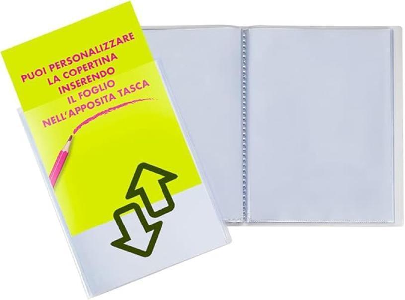 favorit favorit portalistino con buste fisse e tasca frontale personalizzabile - fogli 60 trasparenti - 22x30 cm a4 - foto 2