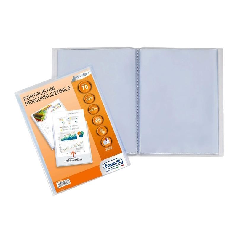 favorit favorit portalistino con buste fisse e tasca frontale personalizzabile - fogli 70 trasparenti - 22x30 cm a4 - foto 1