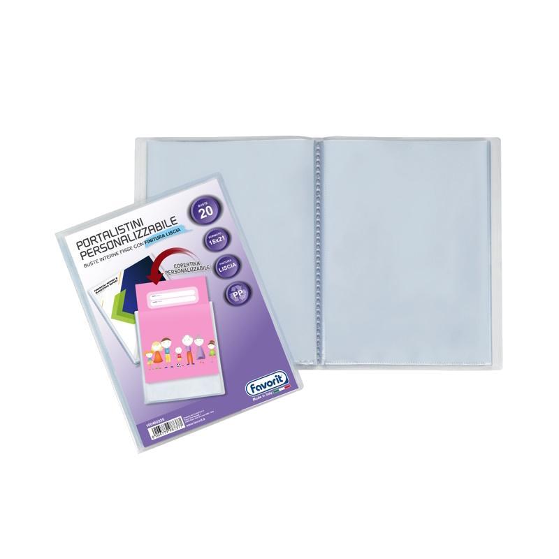 favorit favorit portalistino con buste fisse e tasca frontale personalizzabile - fogli 20 trasparenti - 15x21 cm a5 - foto 1