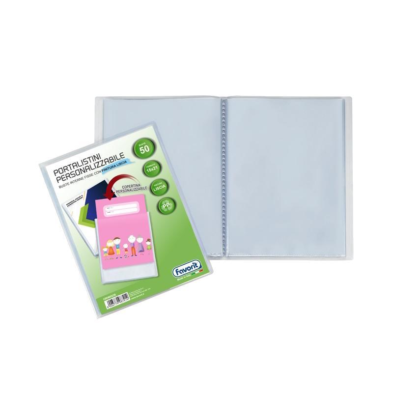 favorit favorit portalistino con buste fisse e tasca frontale personalizzabile - fogli 50 trasparenti - 15x21 cm a5 - foto 1