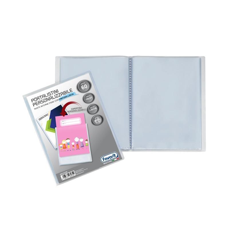 favorit favorit portalistino con buste fisse e tasca frontale personalizzabile - fogli 60 trasparenti - 15x21 cm a5 - foto 1