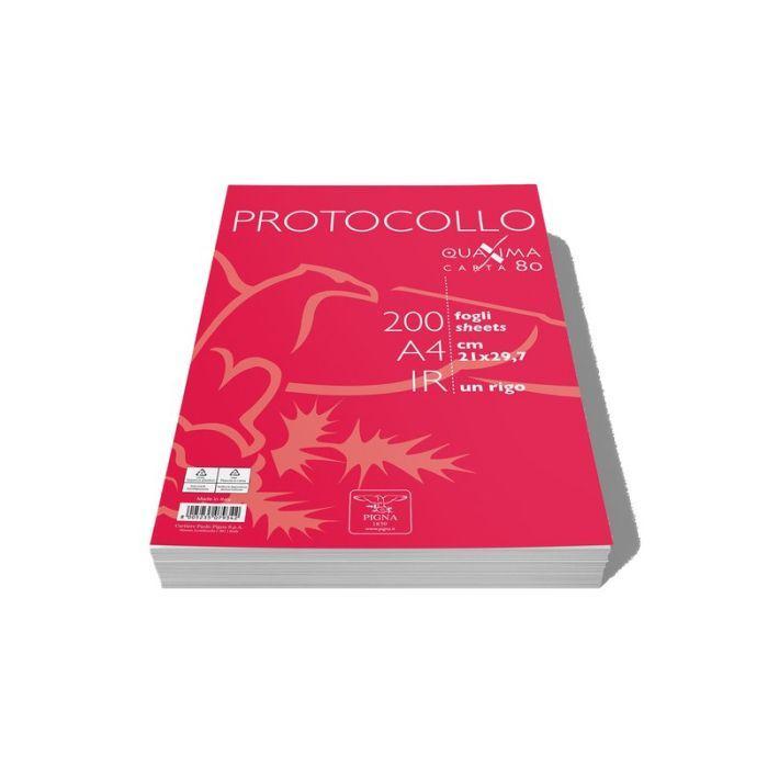 pigna pigna fogli protocollo da 80 gr./mq formato a4 dimesnione 21 x 29,7 cm rigatura righe 1r confezione da 200 pz. - foto 1