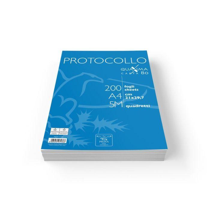 pigna pigna fogli protocollo da 80 gr./mq formato a4 dimesnione 21 x 29,7 cm quadretti 5 mm confezione da 200 pz. - foto 1