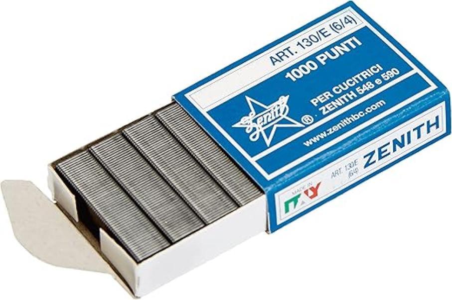 zenith zenith punti metallici 130/e per cucitrici classiche - tipo punto 6/4 - confezione da 1000 pezzi - foto 1