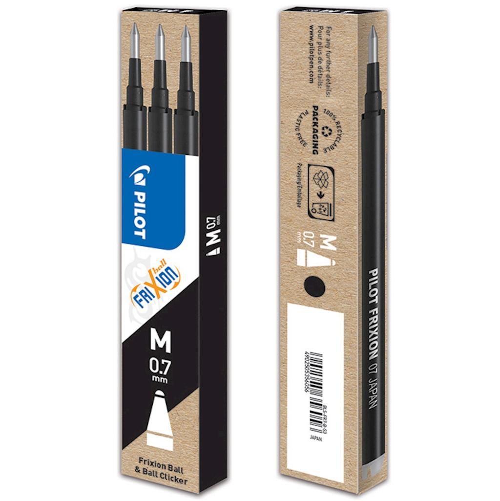 frixion pilot refill frixion nero set da 3 ricariche per penna cancellabile frixion ball e frixion ball clicker - punta media 0,7 mm - foto 1