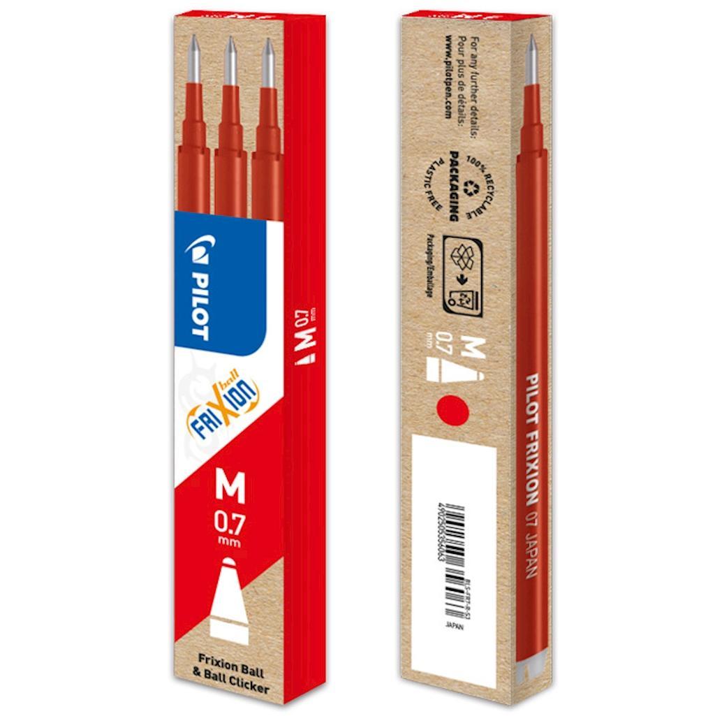 frixion pilot refill frixion rosso set da 3 ricariche per penna cancellabile frixion ball e frixion ball clicker - punta media 0,7 mm - foto 1