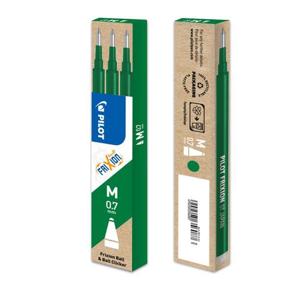 frixion pilot refill frixion verde set da 3 ricariche per penna cancellabile frixion ball e frixion ball clicker - punta media 0,7 mm - foto 1