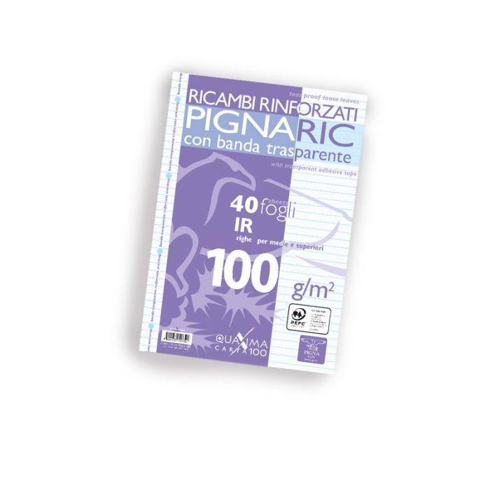 pigna pigna ricambi rinforzati con banda trasparente a4 confezione da 40 fogli 100 gr./mq rigatura righe 1r senza margine - foto 1