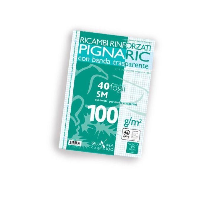 pigna pigna ricambi rinforzati con banda trasparente a4 confezione da 40 fogli 100 gr./mq quadretti 5 mm senza margine - foto 1