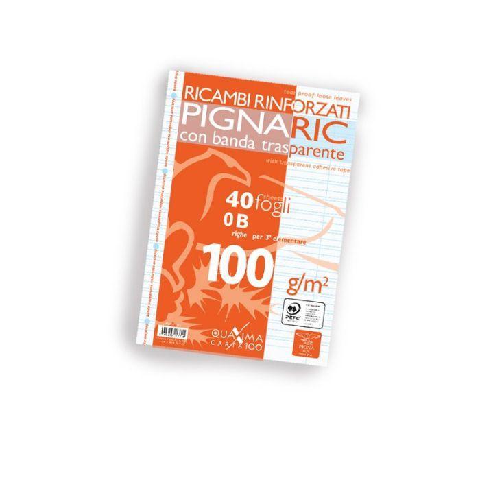 pigna pigna ricambi rinforzati con banda trasparente a4 confezione da 40 fogli 100 gr./mq rigatura righe b terza elementare - foto 1